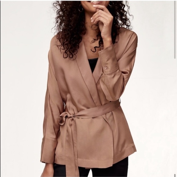 Aritzia Wilfred Oriane Satin Jacket Robe Tan Rose - Picture 1 of 11